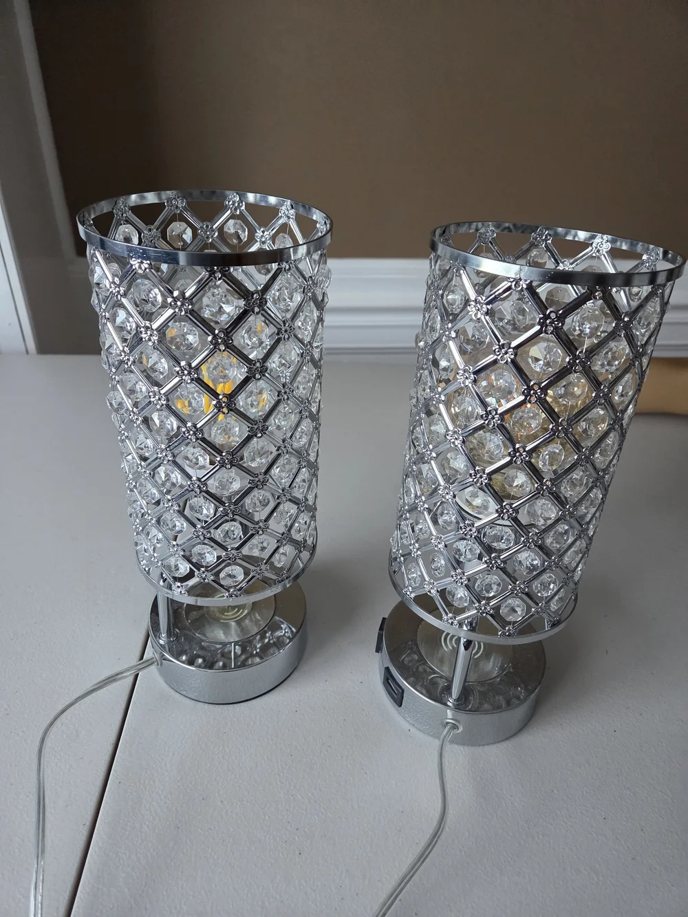 Crystal Mesh Table Lamps - Silver -